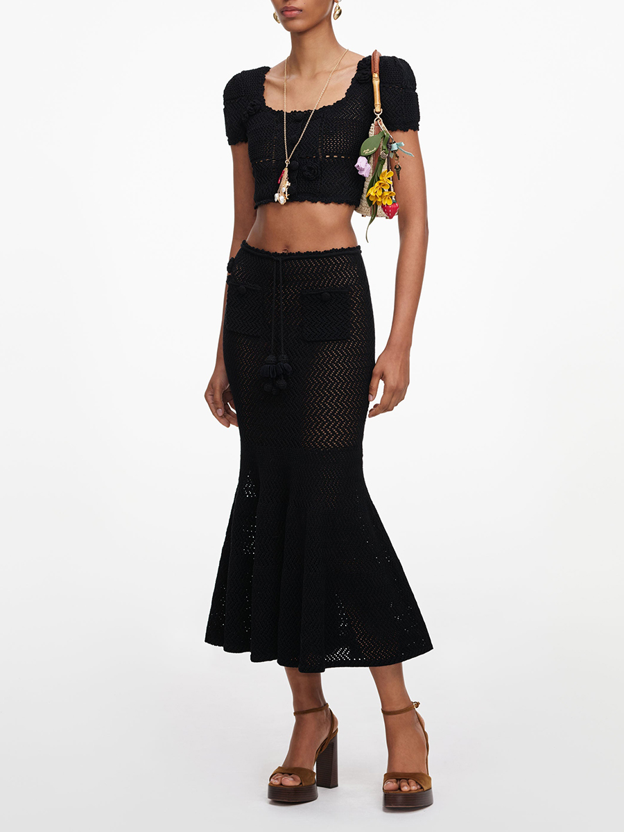 VGH Black 3D Floral Hollow Kni - Crop Top Crochet 评论和价格