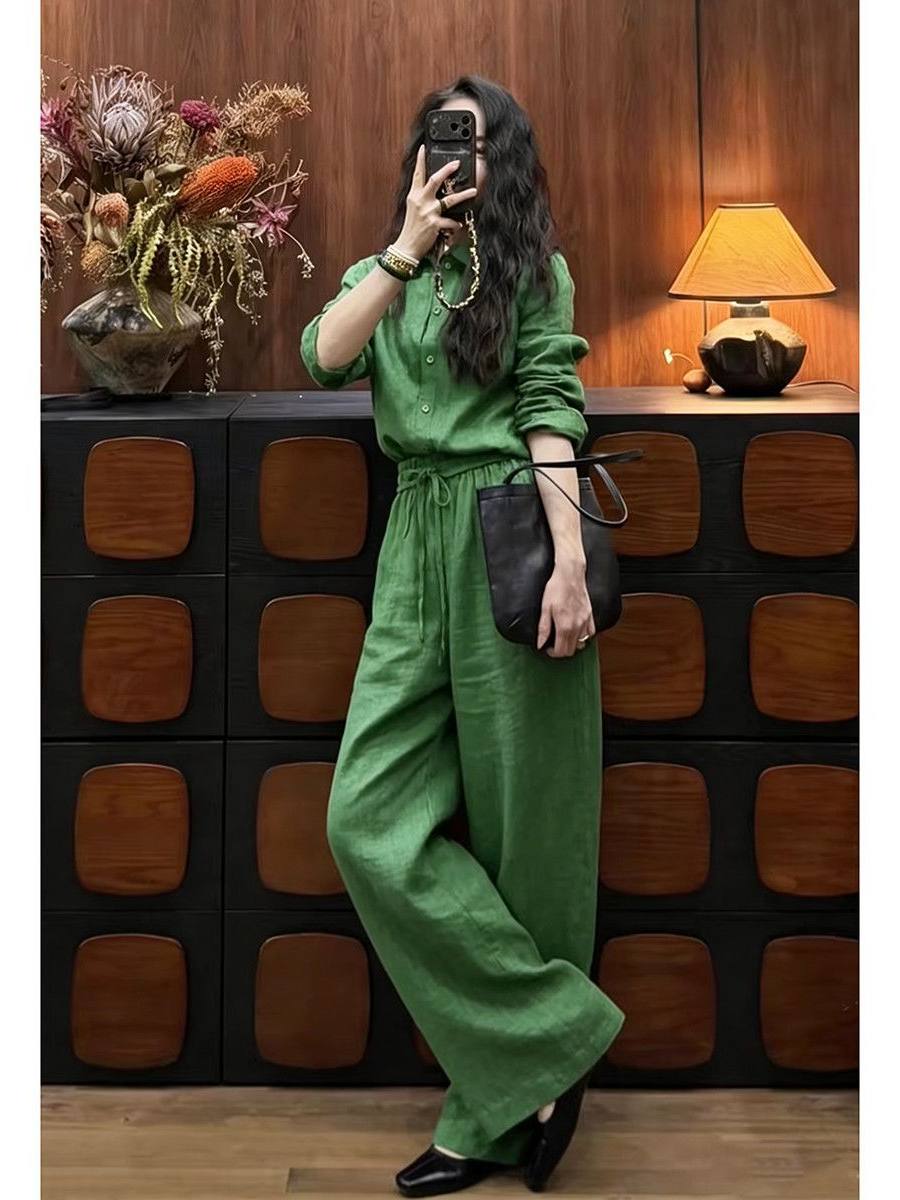 Loose Fit Linen Shirt And Wide - Linen Pant Wide 评论和价格