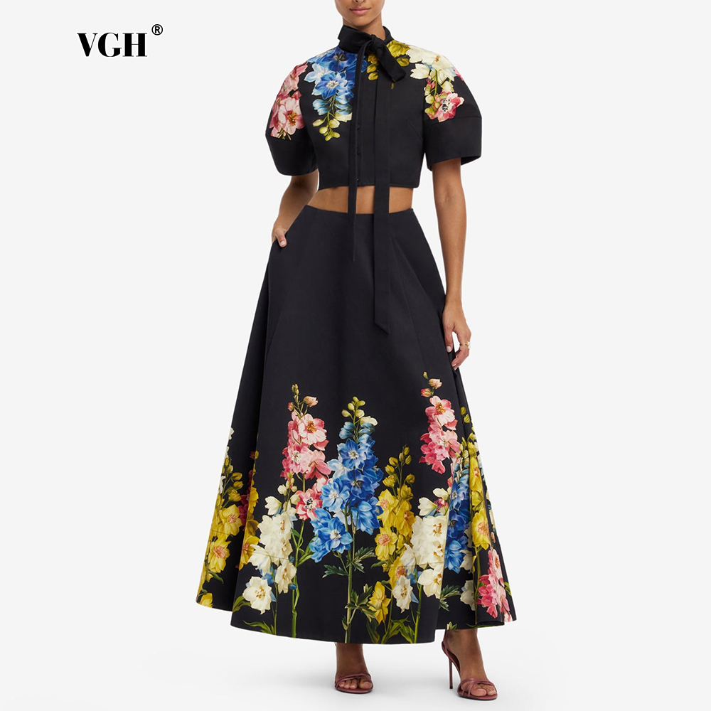 VGH Elegant Floral Printed Two - Midi Skirt Floral 评论和价格